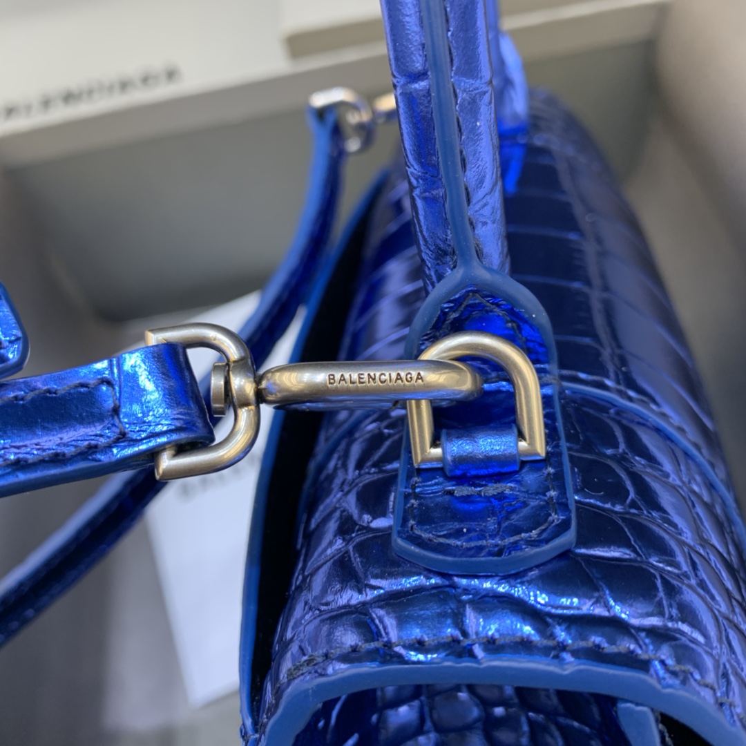 Balenciaga Hourglass XS Handbag Crocodile Embossed Shoulder Bag Blue